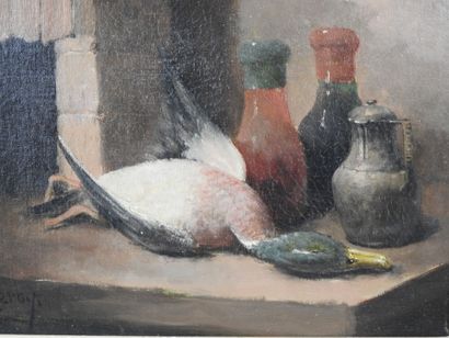 LEROY (XIX - XXth). Still life with a Mallard...