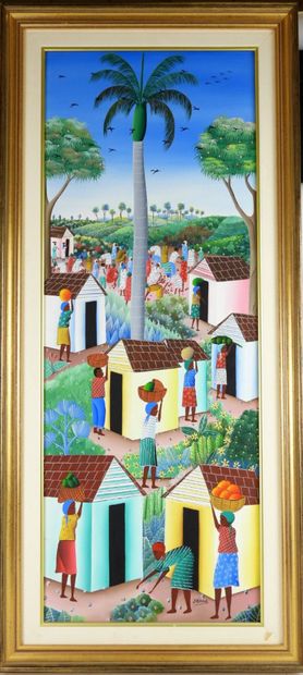 JNS DAVID (XXe) : Village Antillais. Huile...