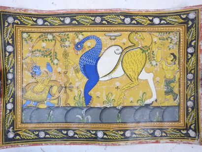 INDE. Vishnou et Krishna. Deux gouaches sur...