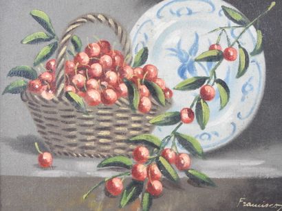 FRANCISCO (XXe). Nature morte aux cerises....