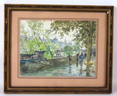 René LEVERD (1872-1938) : Vue des bouquinistes...