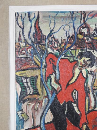 Claude MOYA (20th). Drunkenness. Oil on isorel...