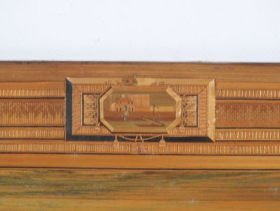 View of a castle. Straw marquetry pasted...