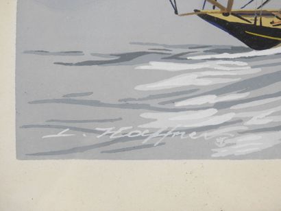 Léon HAFFNER (1881-1972). Sailboat. Stencil...