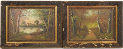 MANIERY (XXth). Wooded landscapes. Two oils...