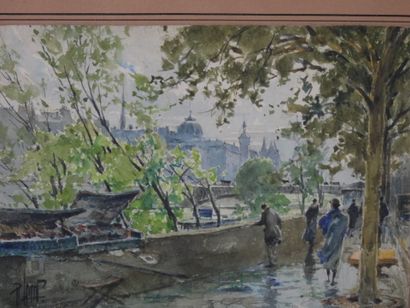 René LEVERD (1872-1938) : Vue des bouquinistes...