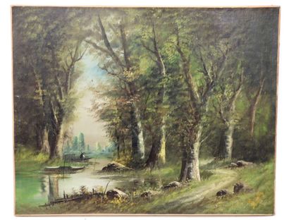 Van HOLZ (XIX-XXe) : Promenade en barque...