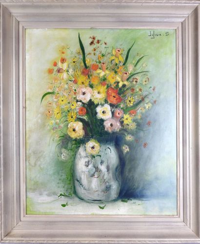 S. LEFEVRE (XXe) : Bouquet de fleurs. Huile...