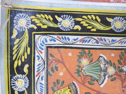 INDE. Vishnou et Krishna. Deux gouaches sur...