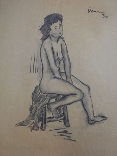 Roland CHANCO (1914-2017): Nu au Tabouret....