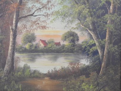 MANIERY (XXth). Wooded landscapes. Two oils...