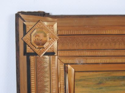 View of a castle. Straw marquetry pasted...