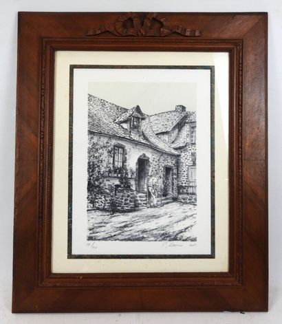 Pierre BRUNO (XXe) : Vue de village. Lithographie....