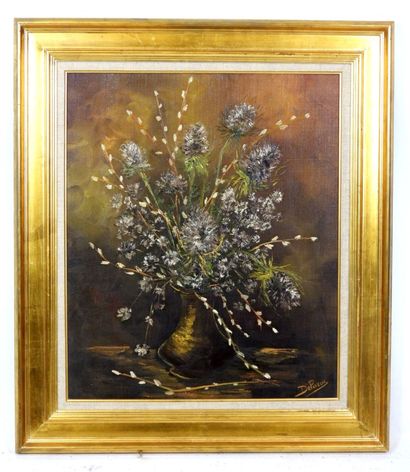 DELARUE (XXe) : Bouquet de fleurs. Huile...