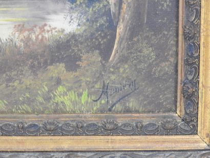 MANIERY (XXth). Wooded landscapes. Two oils...