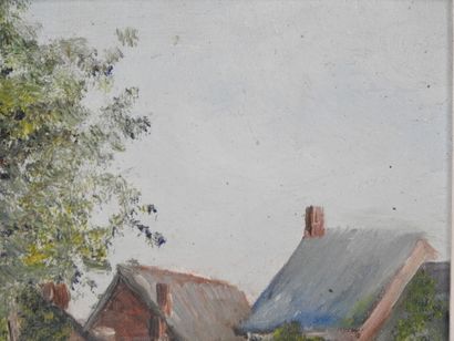 J. DURAND (20th). Village view. Oil on canvas...