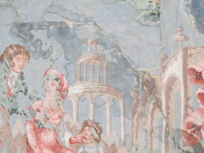 ECOLE ROMANTIQUE. Scène familiale sur fond...