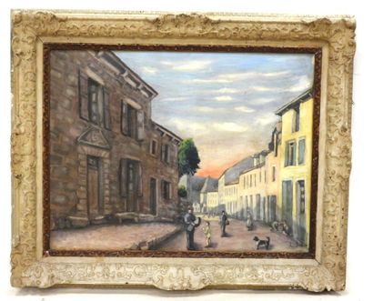 L. DELPUE (XXe) : Rue animée de personnages...