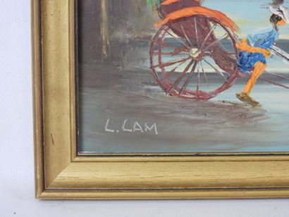 L. LAM (XX-XXIe) : Rue vietnamienne. Huile...