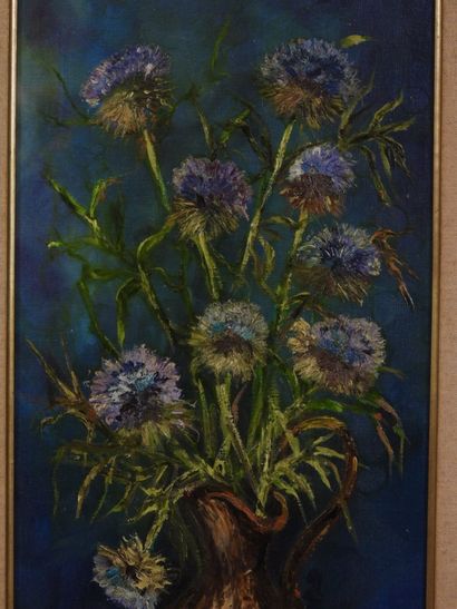 DELARUE (XXe) : Bouquet de fleurs. Huile...