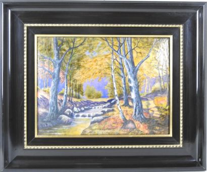 EMAIL DE LIMOGES : Paysage. émail sur cuivre....