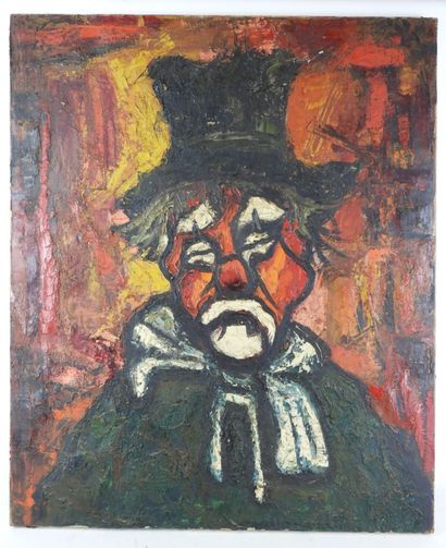 Ecole du XXème siècle : Clown triste. Huile...