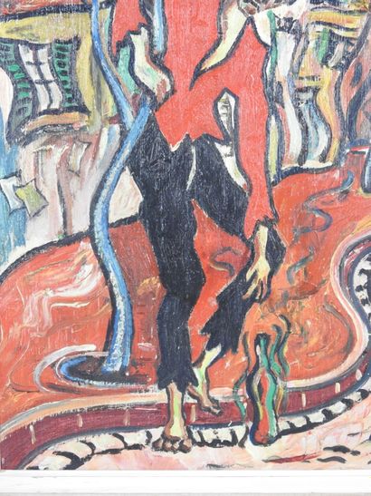 Claude MOYA (20th). Drunkenness. Oil on isorel...