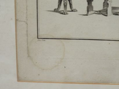 THREE FRAMED ENGRAVINGS: - plate containing...