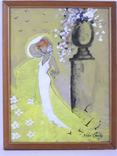 Helen CRILLO (XXe). Elégante. Huile sur papier...
