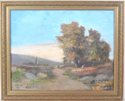 19th C. School: Lively landscape of peasant...