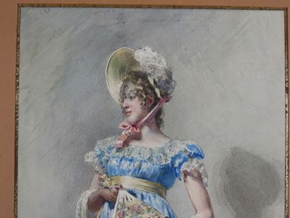 HORN (XIX-XXe) : Elégante. Aquarelle. Signé...