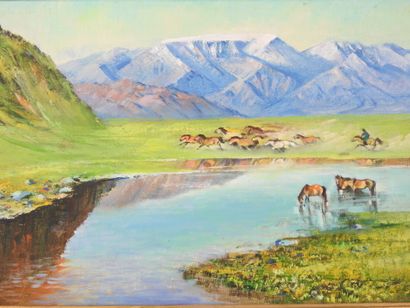 École du XXème siècle. Paysage de steppe...
