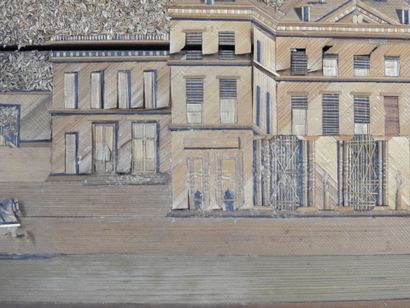 View of a castle. Straw marquetry pasted...