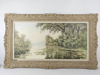 LUCNEIL (XXe) : Vue de la mare. Huile sur...