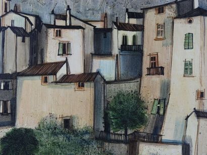 Guy NOCHET (XXe) : Vue des habitations. Huile...