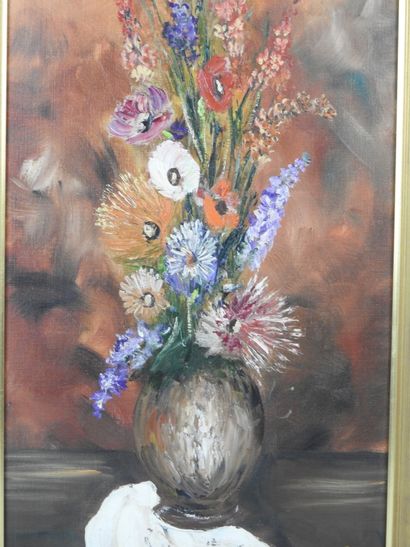 DELARUE (XXth). Bunch of flowers. Oil on...