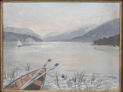 ISNARD (XXth). Lake Annecy. Oil on cardboard....