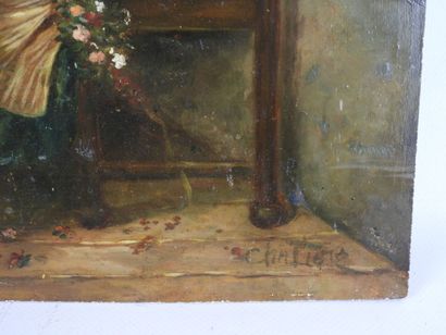 CHATIERS (XIXe) : L'éducation. Huile sur...