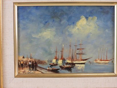 BOLDINI (XXe) : Vue du port animé. Huile...
