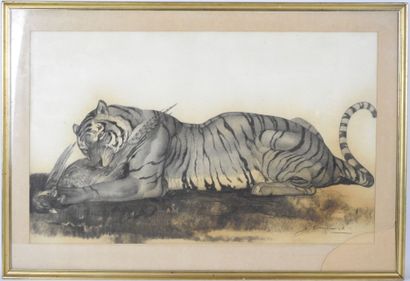 20th century FRENCH school. Tiger devouring...