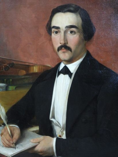H. DURIEZ (XIXe) : Portrait d'homme composant...