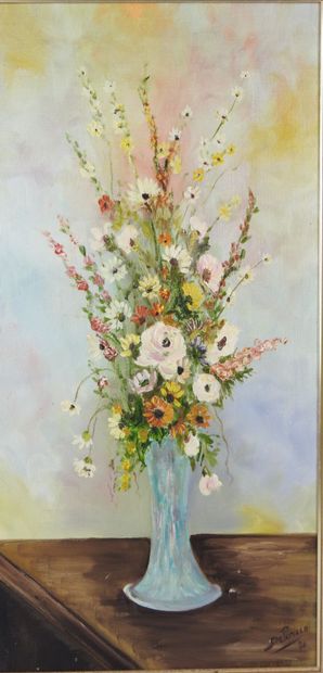 DELARUE (XXth). Bunch of flowers. Oil on...