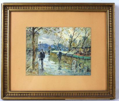 René LEVERD (1872-1938) : Vue des bouquinistes...