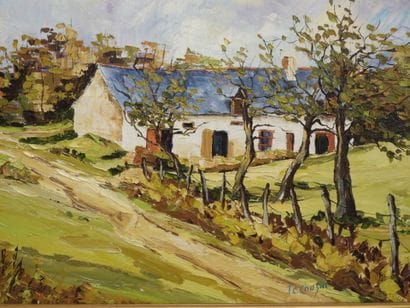 J.C COUSIN (XXe) : La vieille ferme. Huile...