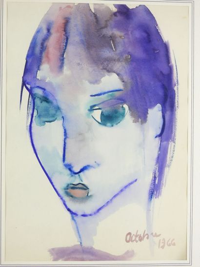 Jean LIEBERMAN (XXe) : Portrait en mauve....