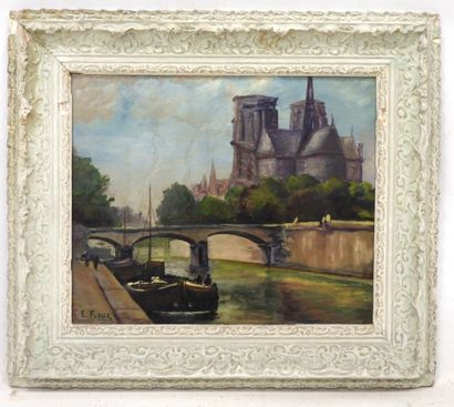 E. FLOUR (XIX-XXe) : Vue de Notre-Dame de...