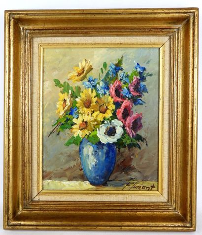 FLORENT (XXe) : Bouquet de fleurs. Huile...