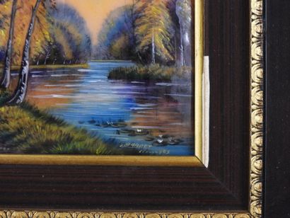 BARDET in Limoges : Landscape. Enamel. Signed...