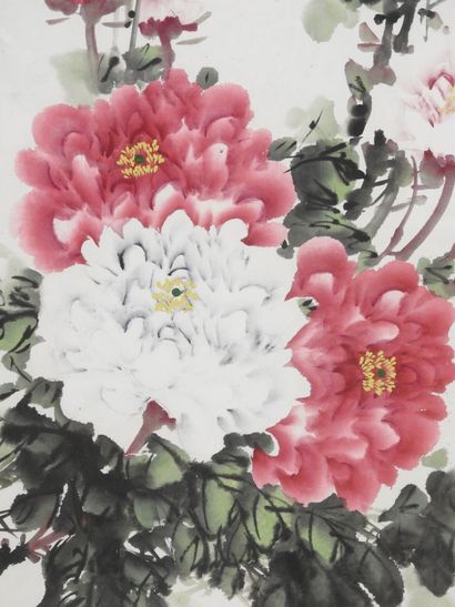 CHINE : Branches fleuries roses et blanches....