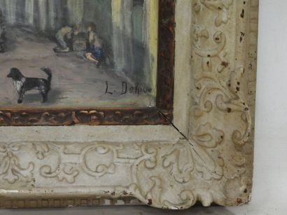 L. DELPUE (XXe) : Rue animée de personnages...